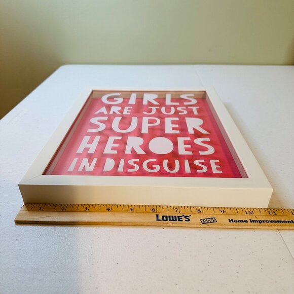Framed Art Print Girls Are Just Superheroes In Disguise 11"x14" Pink & White - Picture 5 of 13